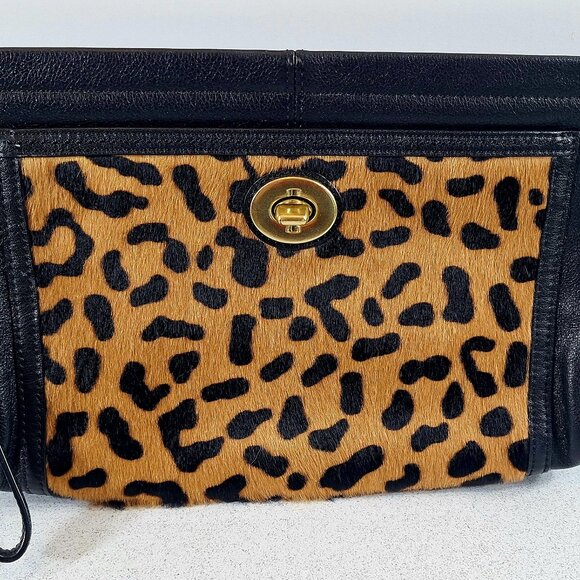 Vintage Coach Calf Hair Wristlet Clutch Leopard Print - Picture 1 of 8